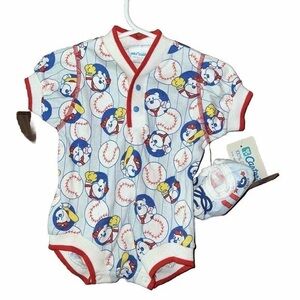 Carter's Blue and Red Cartoon Baseball Bodysuit